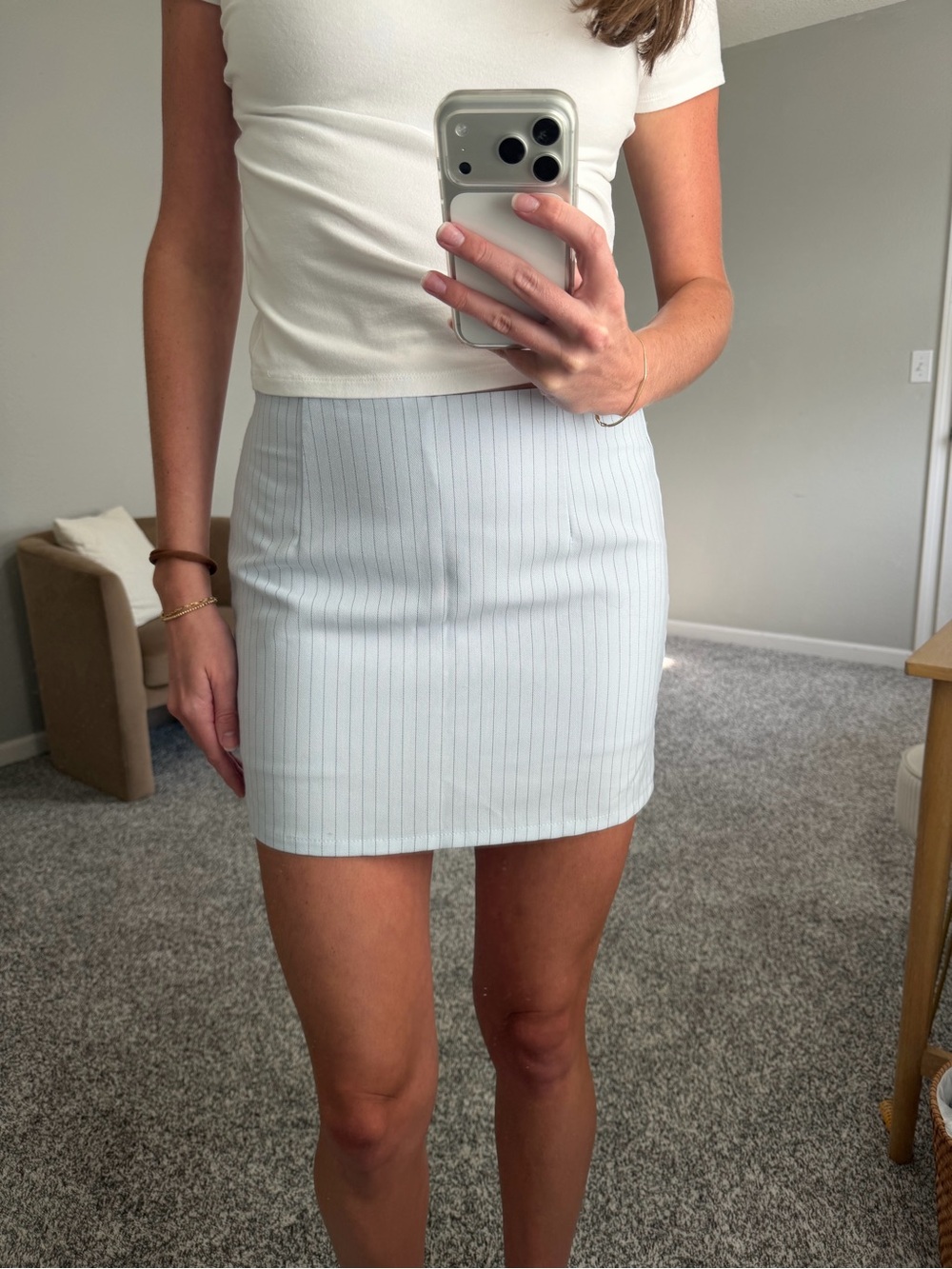 Striped Light Blue Mini Skirt - Women's Casual Pencil Skirt